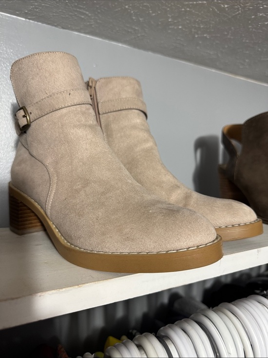 LOFT Shoes - LOFT Light Beige Suede Ankle Booties with Buckle Strap